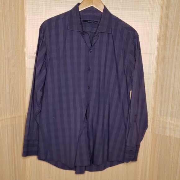 Zachary Prell Mens Blue Micro Check Long Sleeve Button Down Medium - Picture 1 of 7